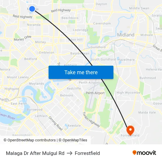 Malaga Dr After Mulgul Rd to Forrestfield map