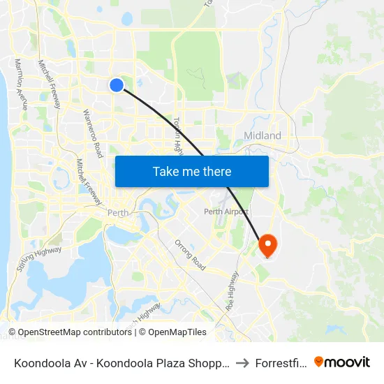 Koondoola Av - Koondoola Plaza Shopping Ctr to Forrestfield map