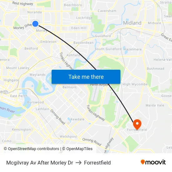 Mcgilvray Av After Morley Dr to Forrestfield map
