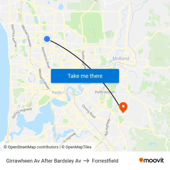 Girrawheen Av After Bardsley Av to Forrestfield map