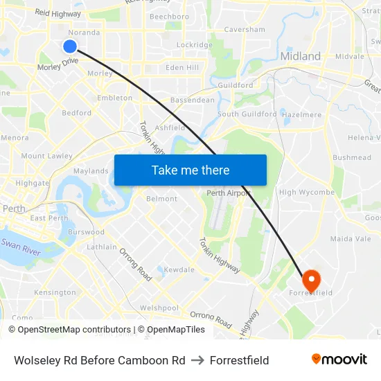 Wolseley Rd Before Camboon Rd to Forrestfield map