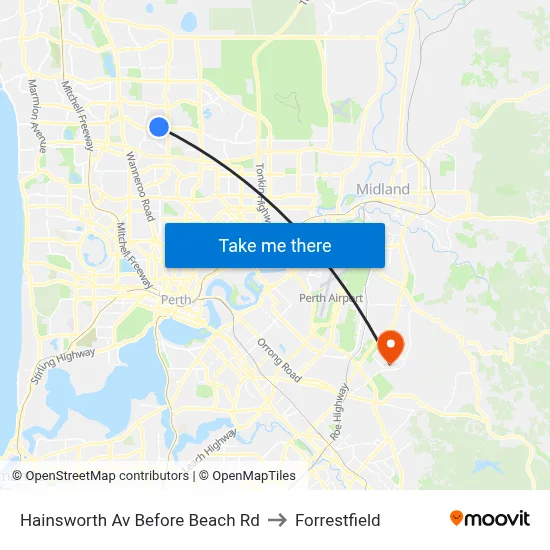 Hainsworth Av Before Beach Rd to Forrestfield map
