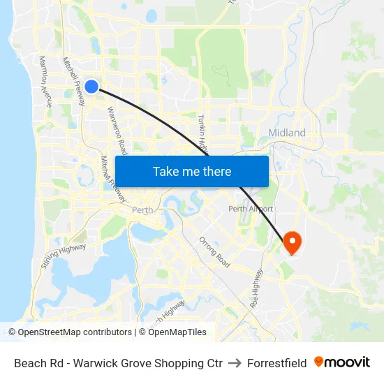 Beach Rd - Warwick Grove Shopping Ctr to Forrestfield map