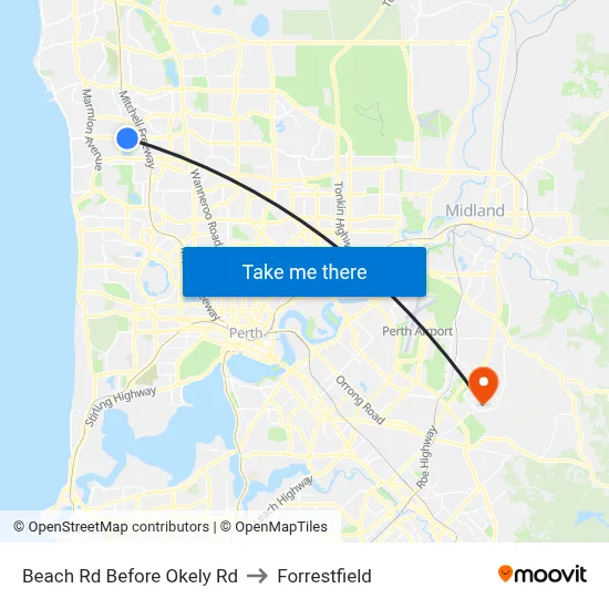 Beach Rd Before Okely Rd to Forrestfield map