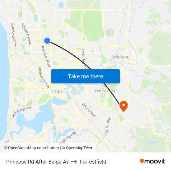 Princess Rd After Balga Av to Forrestfield map