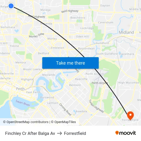 Finchley Cr After Balga Av to Forrestfield map