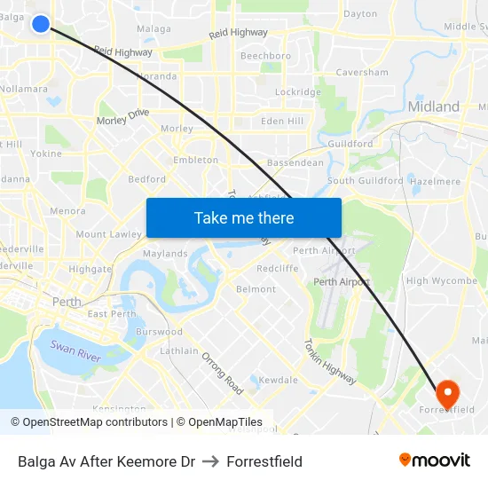 Balga Av After Keemore Dr to Forrestfield map