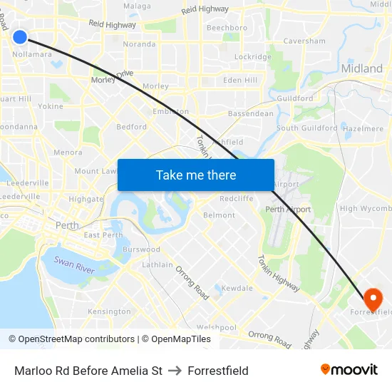 Marloo Rd Before Amelia St to Forrestfield map