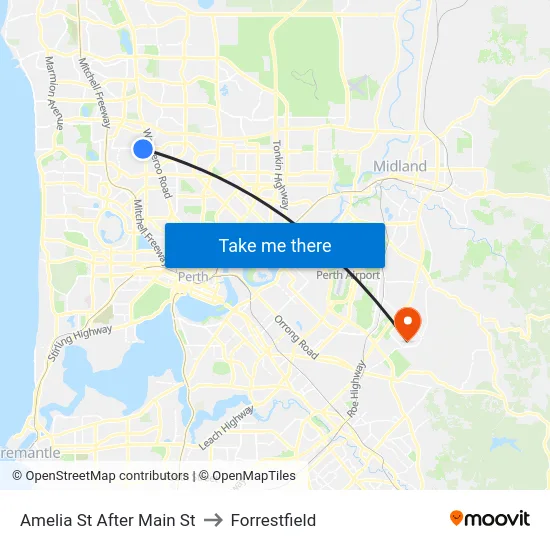 Amelia St After Main St to Forrestfield map