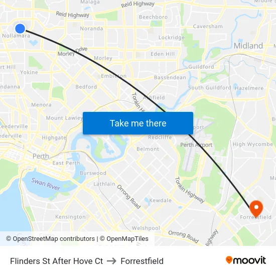 Flinders St After Hove Ct to Forrestfield map