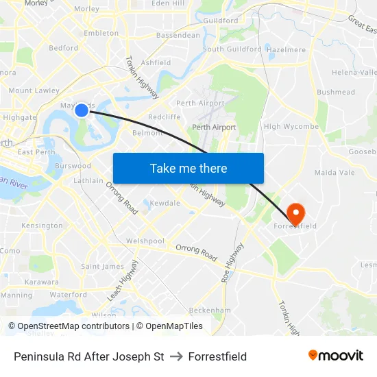 Peninsula Rd After Joseph St to Forrestfield map