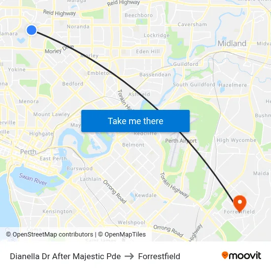 Dianella Dr After Majestic Pde to Forrestfield map
