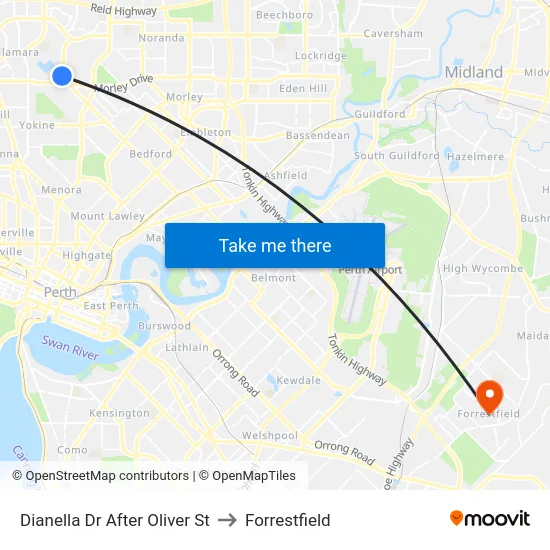 Dianella Dr After Oliver St to Forrestfield map
