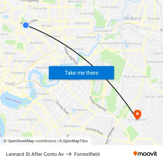 Lennard St After Conto Av to Forrestfield map