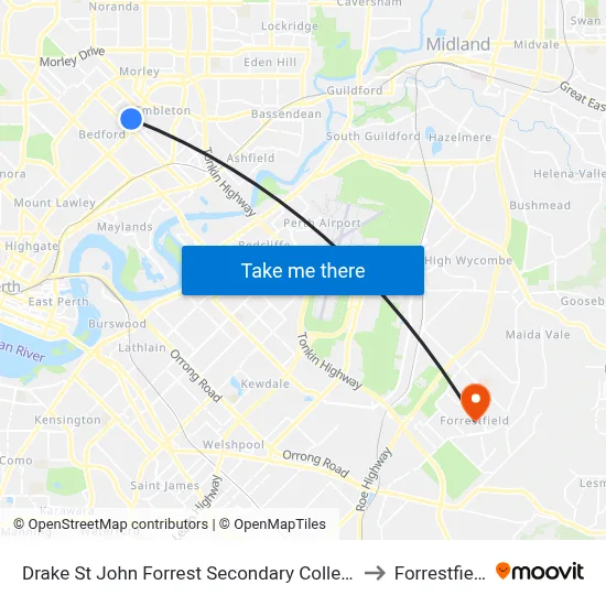 Drake St John Forrest Secondary College to Forrestfield map