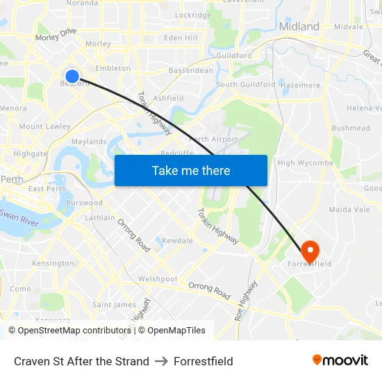 Craven St After the Strand to Forrestfield map