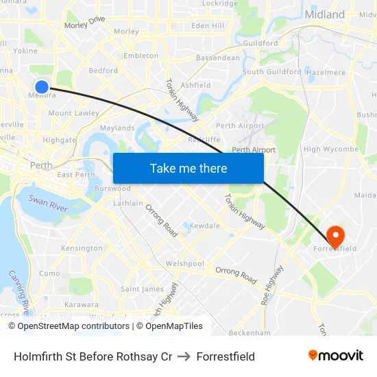 Holmfirth St Before Rothsay Cr to Forrestfield map