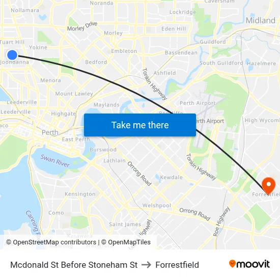 Mcdonald St Before Stoneham St to Forrestfield map