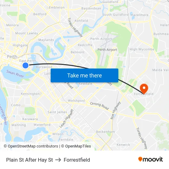 Plain St After Hay St to Forrestfield map