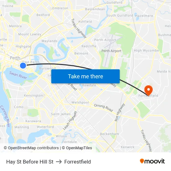 Hay St Before Hill St to Forrestfield map