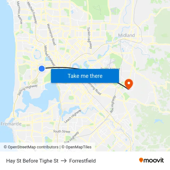 Hay St Before Tighe St to Forrestfield map