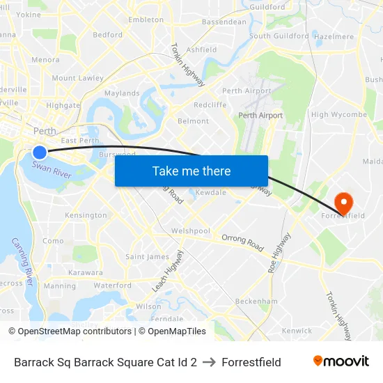 Barrack Sq Barrack Square Cat Id 2 to Forrestfield map