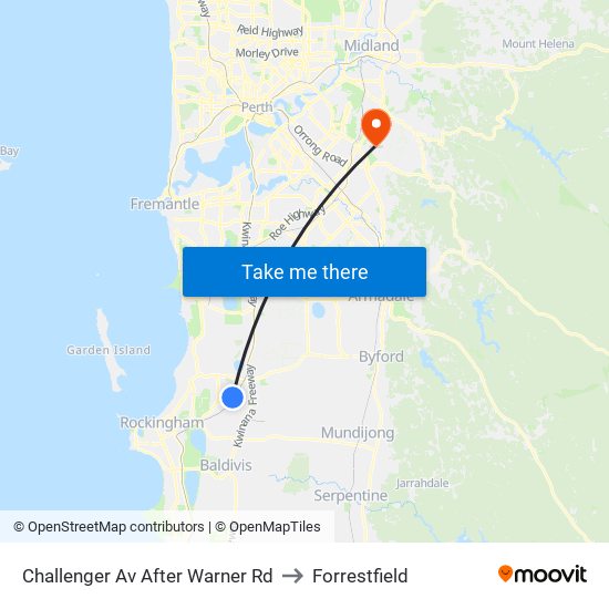 Challenger Av After Warner Rd to Forrestfield map
