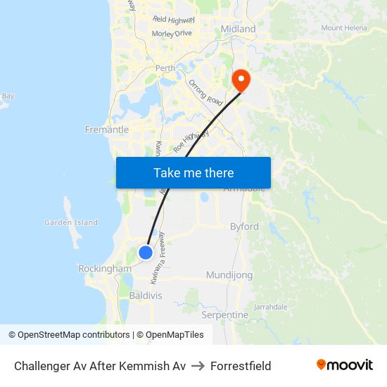 Challenger Av After Kemmish Av to Forrestfield map