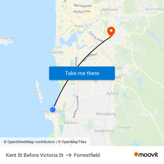 Kent St Before Victoria St to Forrestfield map