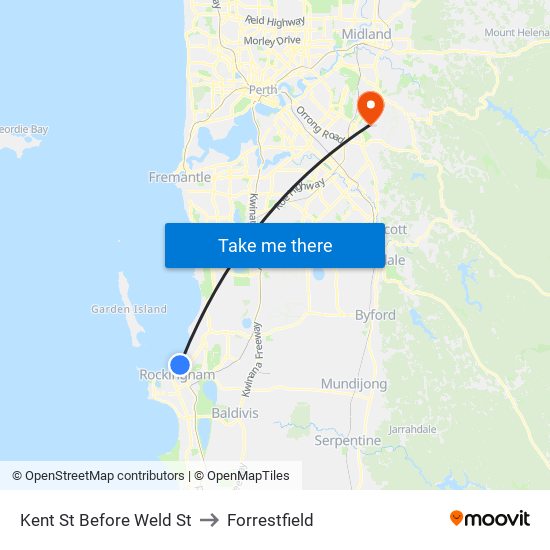 Kent St Before Weld St to Forrestfield map