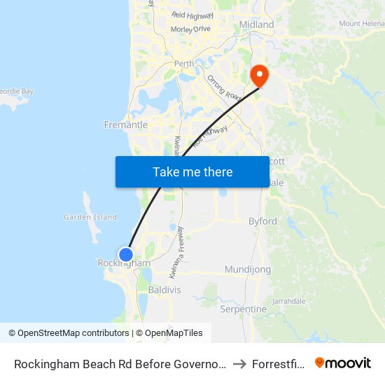 Rockingham Beach Rd Before Governor Rd to Forrestfield map