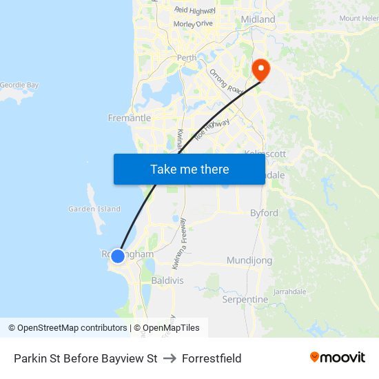 Parkin St Before Bayview St to Forrestfield map