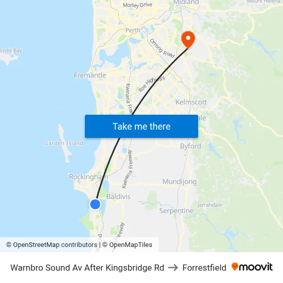 Warnbro Sound Av After Kingsbridge Rd to Forrestfield map