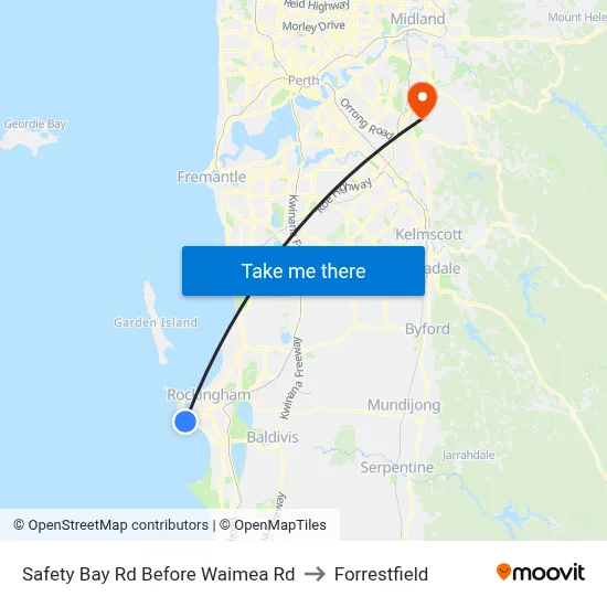 Safety Bay Rd Before Waimea Rd to Forrestfield map