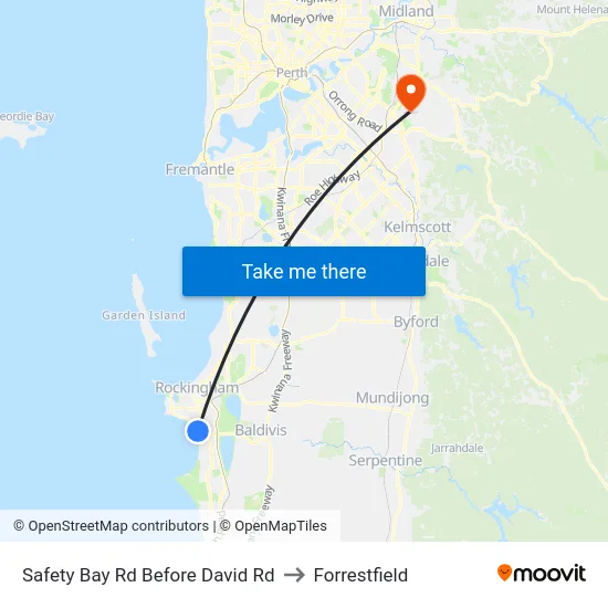 Safety Bay Rd Before David Rd to Forrestfield map