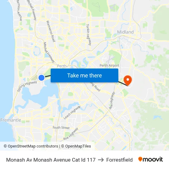 Monash Av Monash Avenue Cat Id 117 to Forrestfield map
