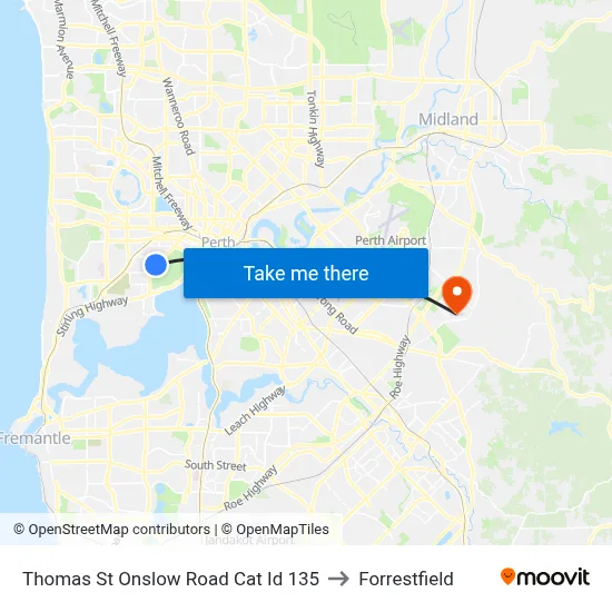 Thomas St Onslow Road Cat Id 135 to Forrestfield map