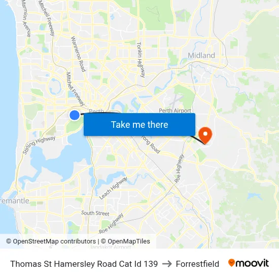 Thomas St Hamersley Road Cat Id 139 to Forrestfield map