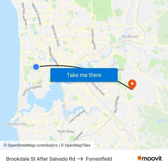 Brookdale St After Salvado Rd to Forrestfield map
