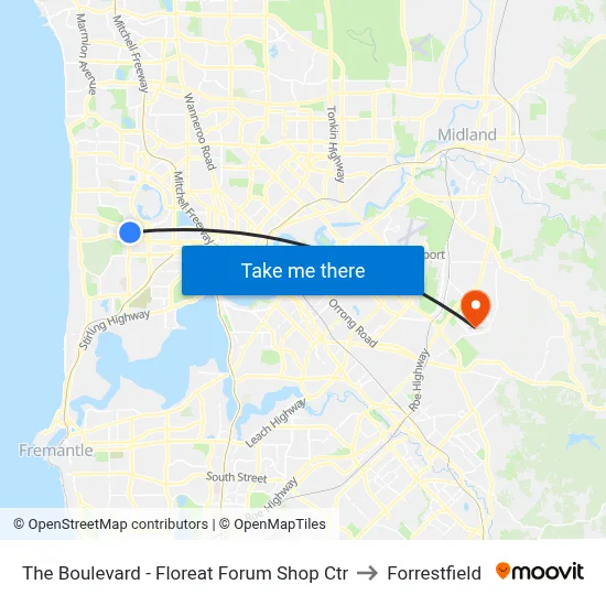 The Boulevard  - Floreat Forum Shop Ctr to Forrestfield map