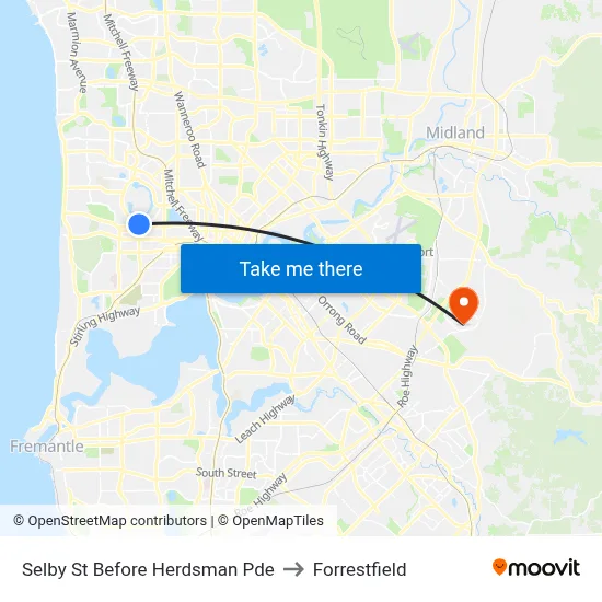 Selby St Before Herdsman Pde to Forrestfield map
