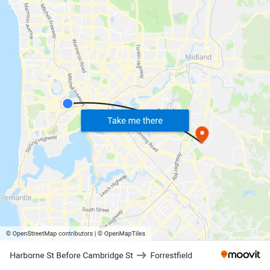Harborne St Before Cambridge St to Forrestfield map