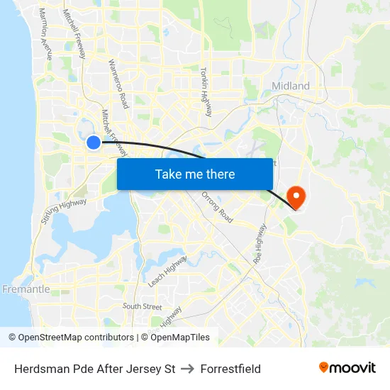 Herdsman Pde After Jersey St to Forrestfield map