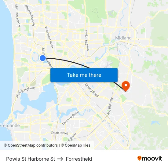 Powis St Harborne St to Forrestfield map