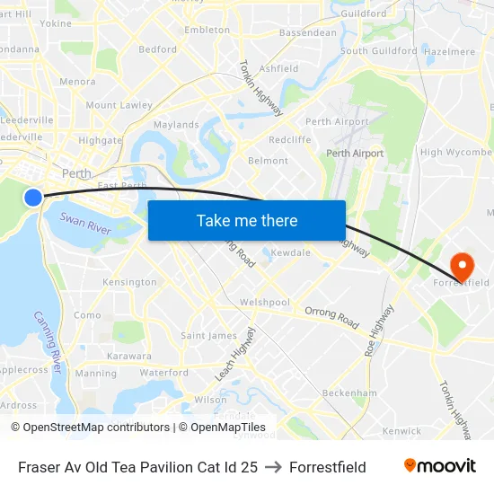 Fraser Av Old Tea Pavilion Cat Id 25 to Forrestfield map