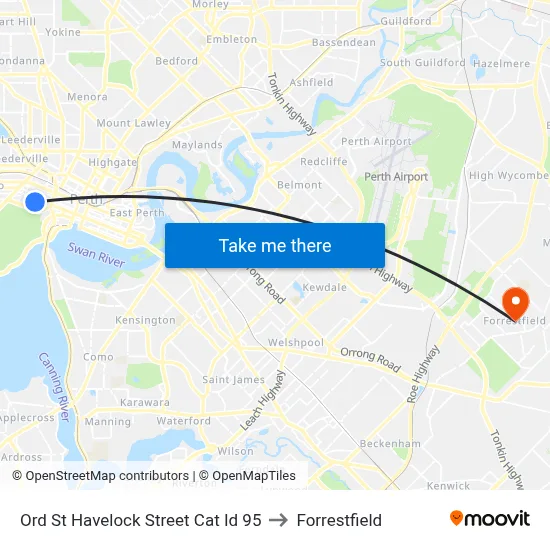 Ord St Havelock Street Cat Id 95 to Forrestfield map