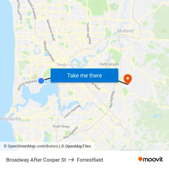 Broadway  After Cooper St to Forrestfield map