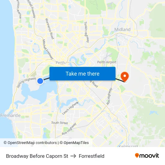 Broadway   Before Caporn St to Forrestfield map