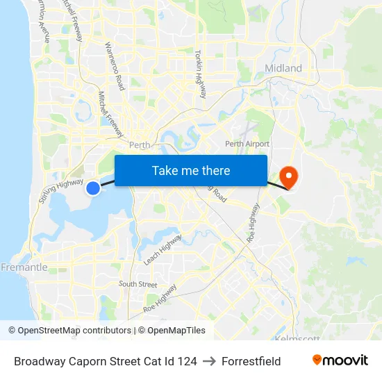 Broadway   Caporn Street Cat Id 124 to Forrestfield map