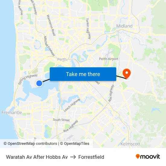 Waratah Av After Hobbs Av to Forrestfield map
